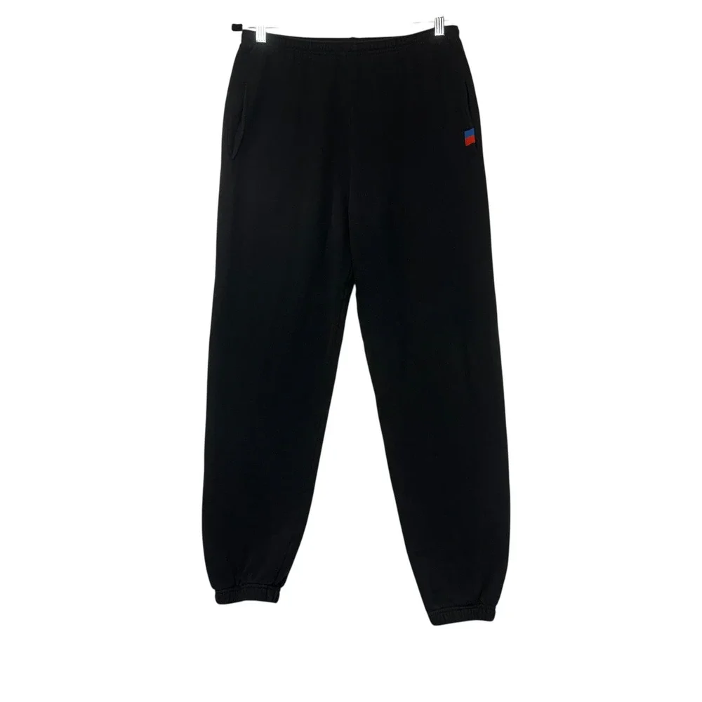 KULE Mens Small Black Sweatpants Joggers Signature Tab Elastic‎ Waist Cuffed S
